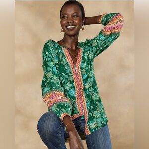 Sundance Catalog Arvilla jade green blouse size M, NWOT